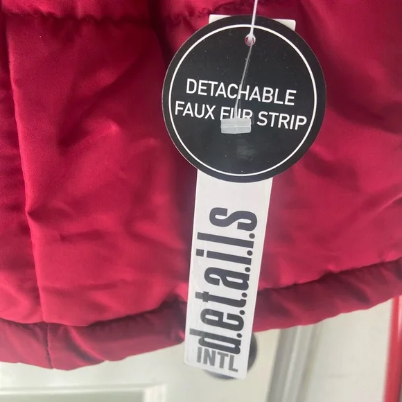 Magenta Puffer Jacket with Faux Fur Hood - Picture 4 of 4